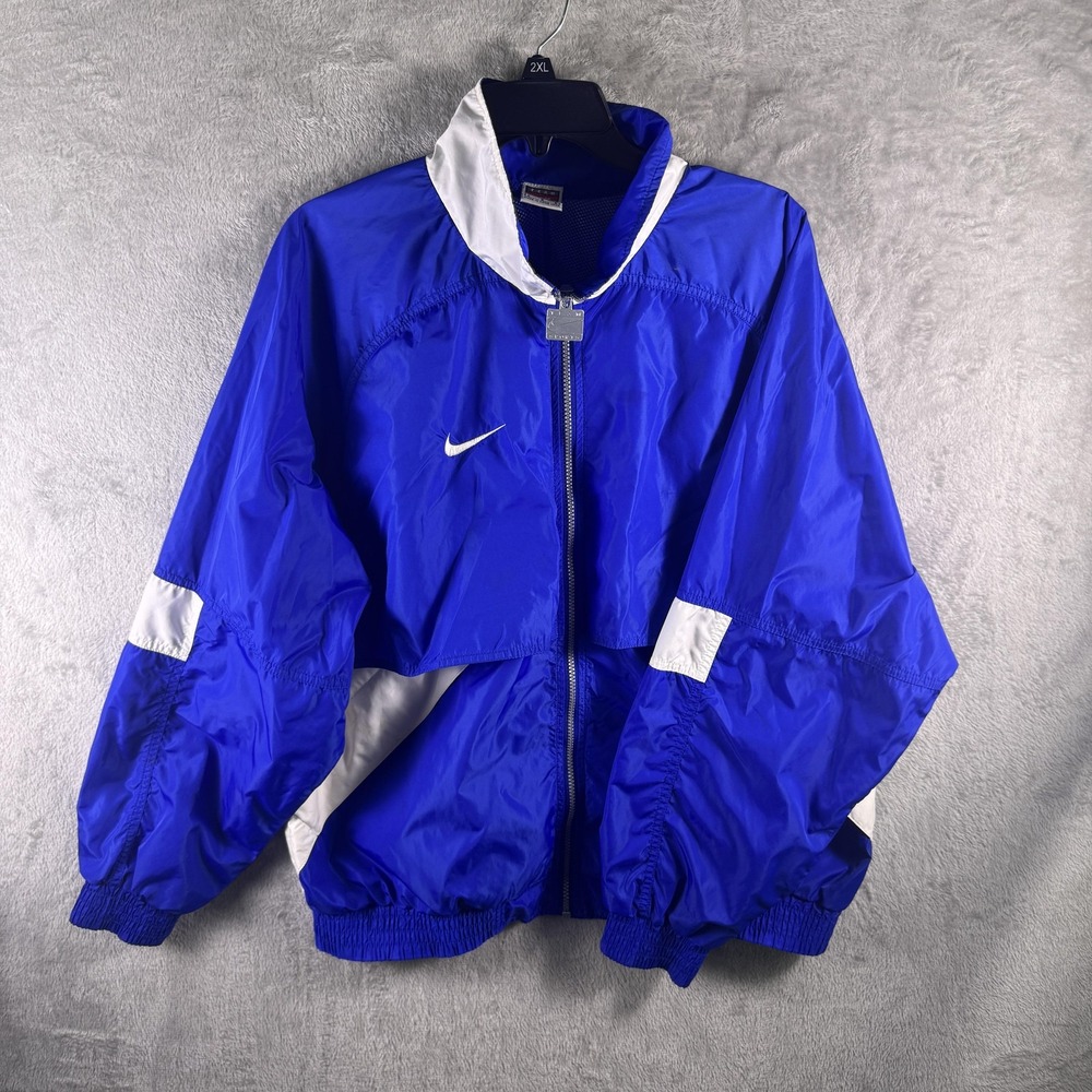 Vintage Nike Team Sports Jacket Mens Large Blue Colorblock Windbreaker Full Zip